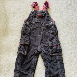 Baby Boden Charcoal Overalls with Red Accents